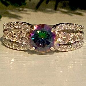 Rainbow Topaz and Blush Morganite Ring, size 7